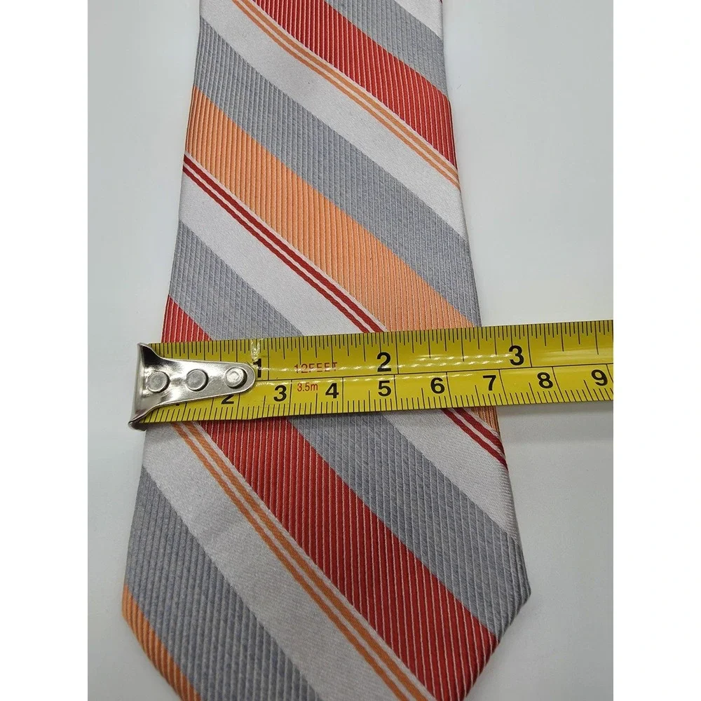 Express Orange Red Silver White Striped Necktie Silk Tie 58